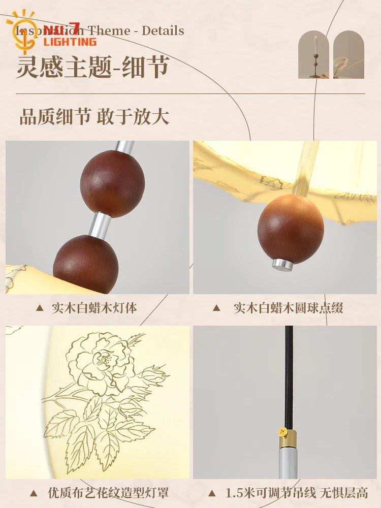 Afralia™ Zen Art Wooden Pendant Light LED E27 Decorative Chestnut Lamp for Tea Room Bedroom
