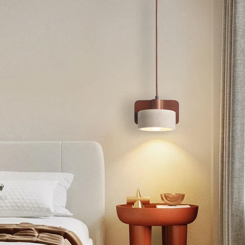 Afralia™ Wood Yellow Travertine LED Pendant Lights for Home Decor & Cafe