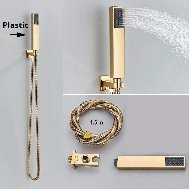 Afralia™ Gold Digital Display Shower Set with Rainfall Head - Waterfall Bath Shower System
