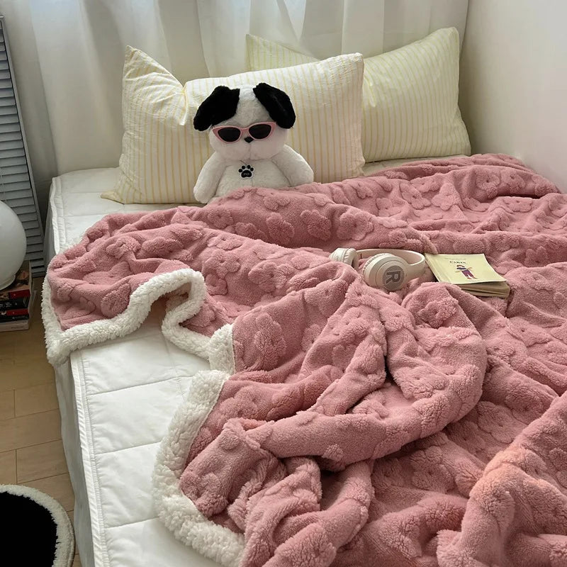 Afralia™ Cozy Lamb Wool Flower Jacquard Blanket: Luxe Solid Color Sofa Quilt for Winter