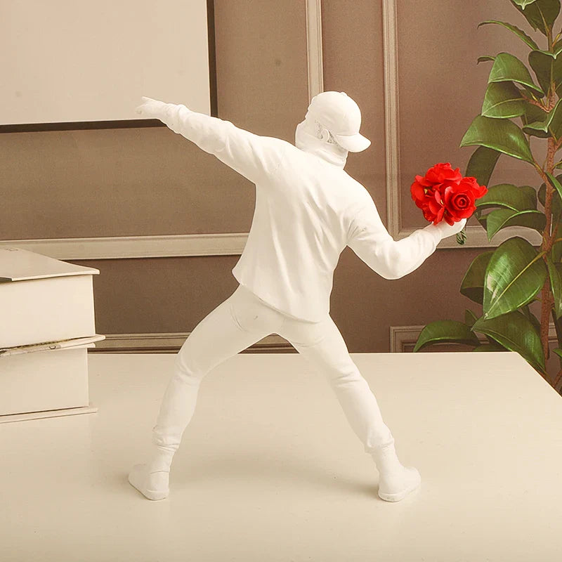 Afralia™ Resin Banksy Figurines Flower Thrower Bomber Sculpture Home Decor Art Objects