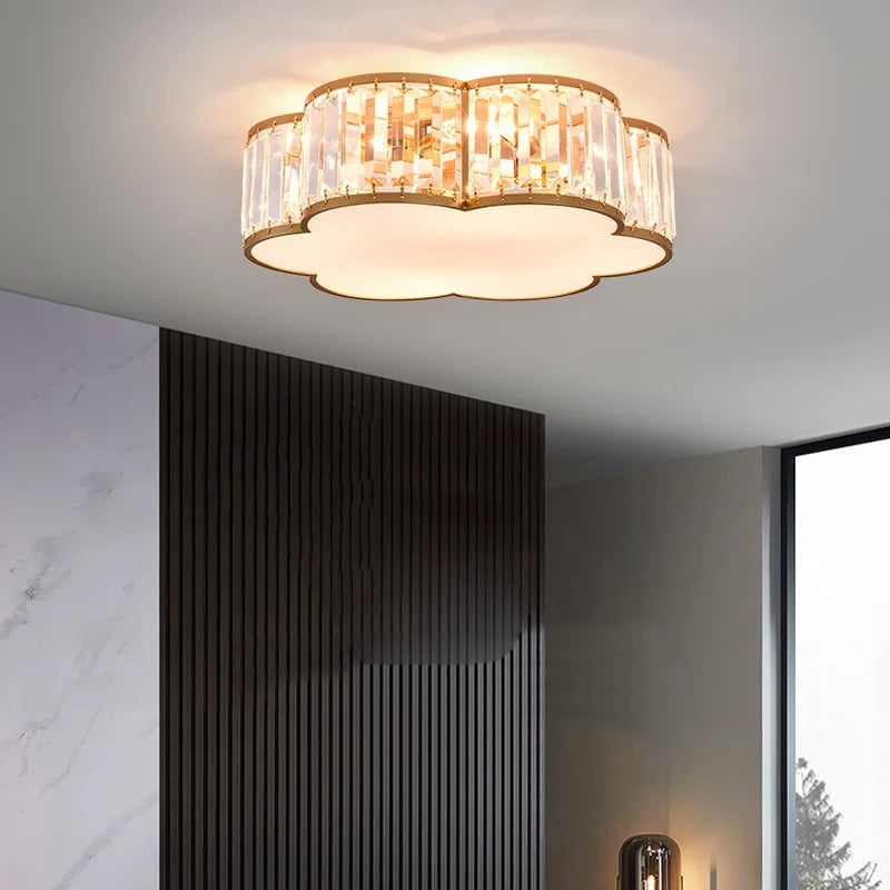 Afralia™ Luxury Crystal LED Ceiling Lamp - Black/Gold Round Chandelier for Bedroom & Living Room