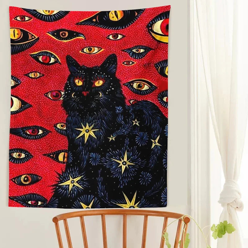 Cat Coven Witchcraft Tapestry by Afralia™ - Bohemian Wall Art for Aesthetic Room Decor