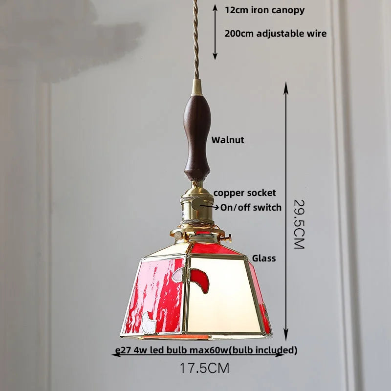 Afralia™ LED Glass & Wood Pendant Lamp Vintage Copper Hanging Lights