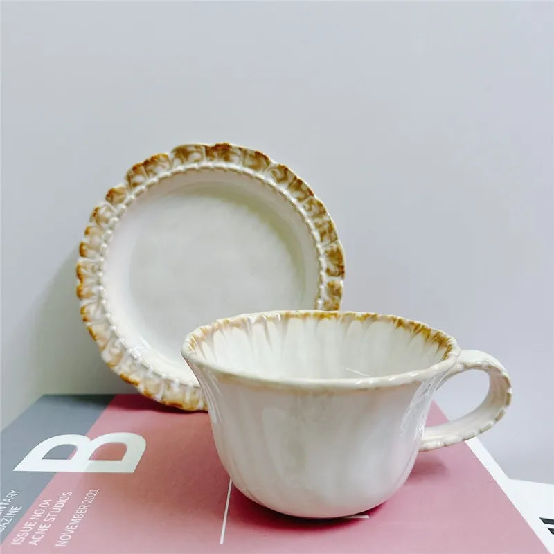 Afralia™ Ceramic Tea Cup and Saucer Set, 300ML Coffee Mug, Porcelain Breakfast Milk Cups