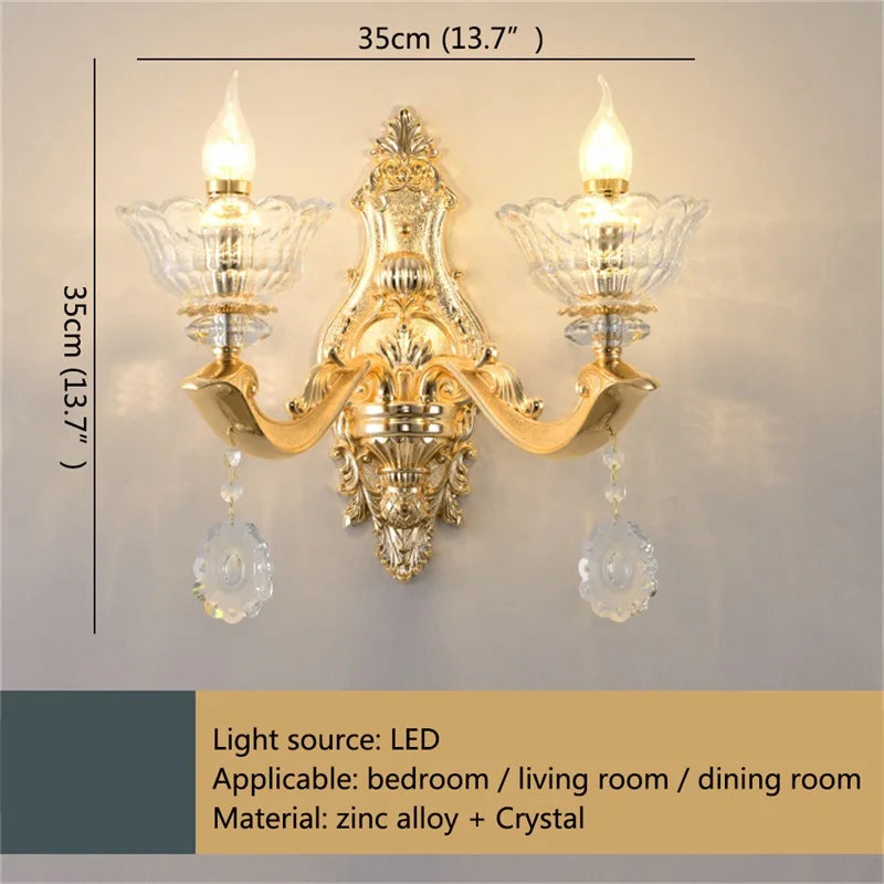 Afralia™ Gold Crystal Wall Sconce LED Lamp for Home Bedroom & Living Room