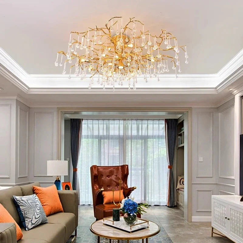 Afralia™ Vintage Copper Ceiling Crystal Chandelier for Dining Kitchen Living Room