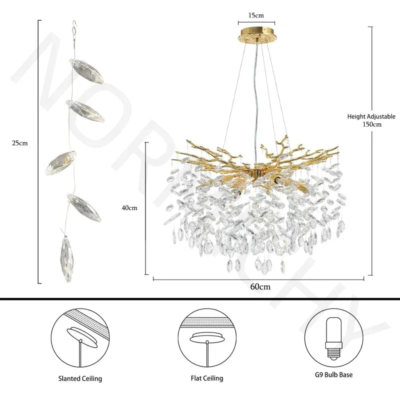 Afralia™ Nordic Crystal Chandelier: Elegant Sparkling Lustre for Dining & Living Room