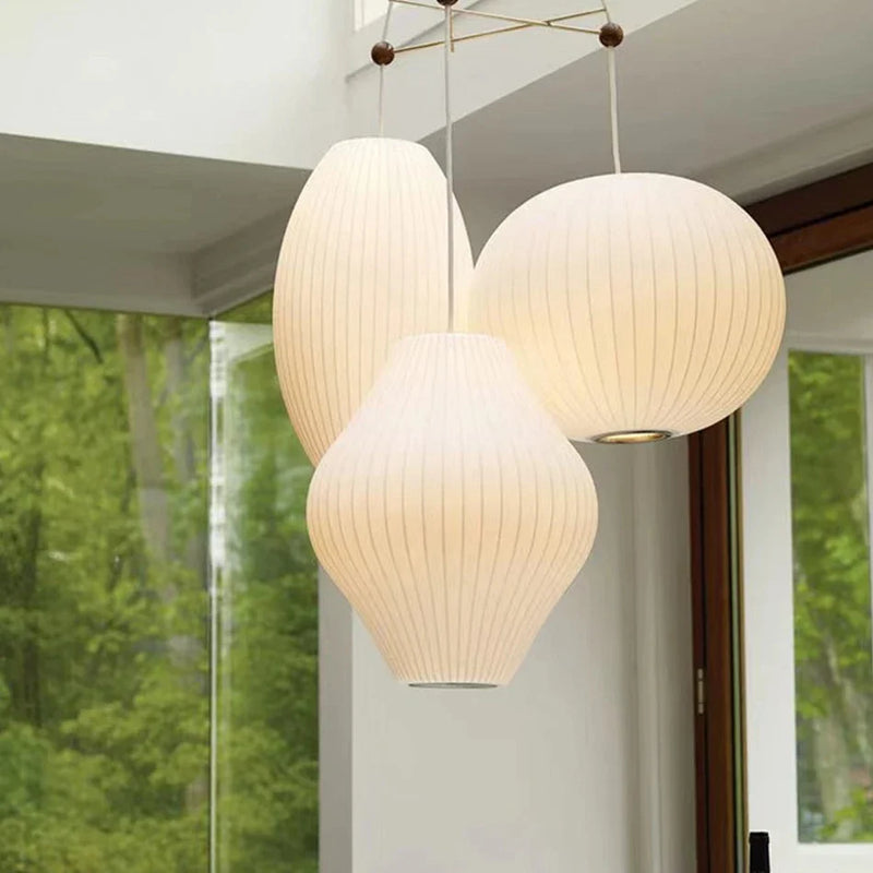 Afralia™ Silk LED Chandelier Pendant Light | Japan Style Hanging Lamp