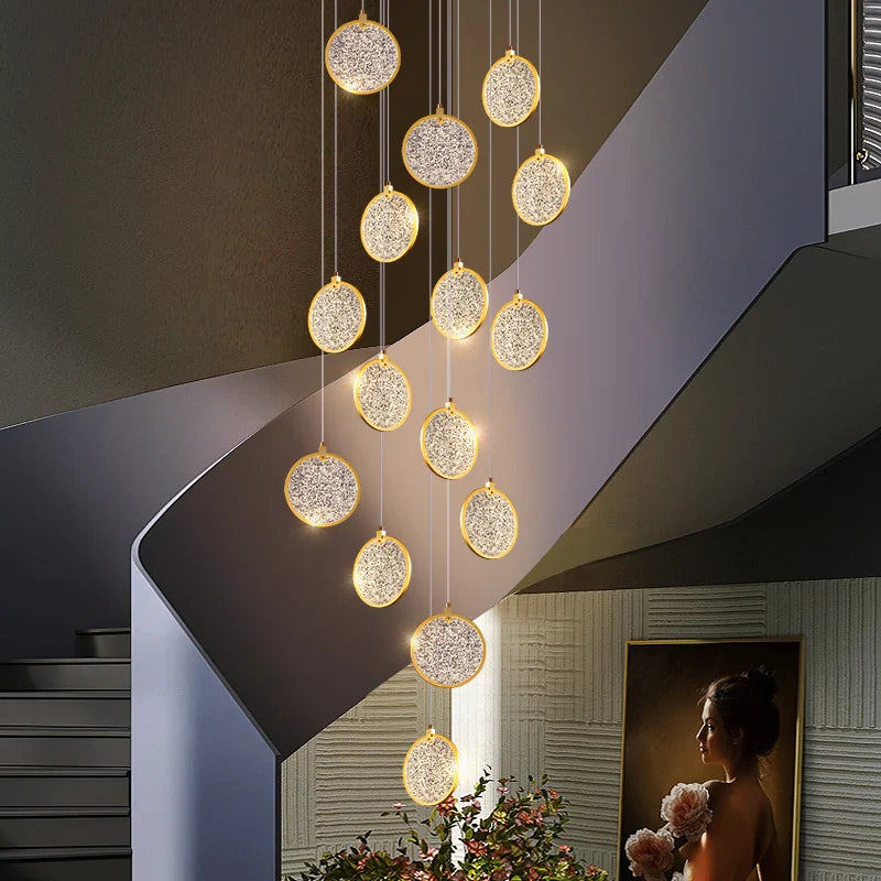 Afralia™ Round Cake Chandelier: Modern Staircase Lamp for High-rise Buildings, Hotels, and Living Spaces.