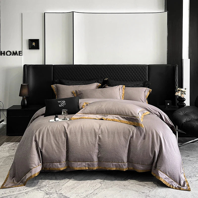 Afralia™ Egyptian Cotton Leopard Jacquard Luxury Bedding Set with Satin Finish