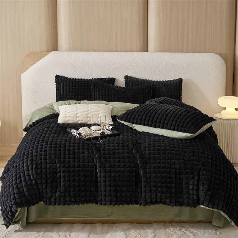 Afralia™ Faux Fur Bedding Set: Double Queen King Size Duvet Cover Sheet Pillowcase
