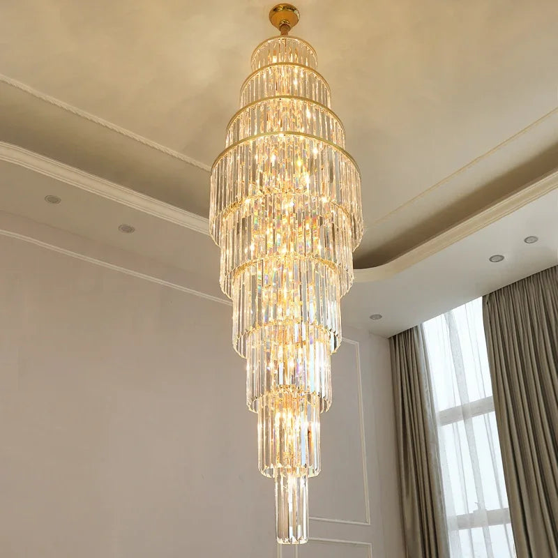 Afralia™ Crystal Spiral Staircase Chandelier - Elegant Luxury Lighting for Hotel and Living Room