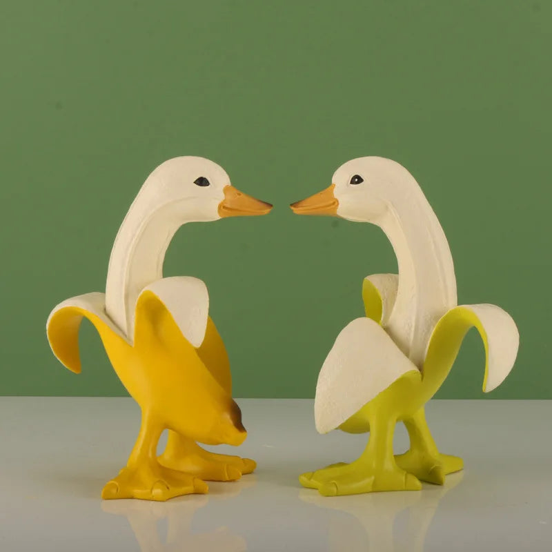 Afralia™ Banana Duck Sculpture: Cute Funny Animal Figurine for Home Decor