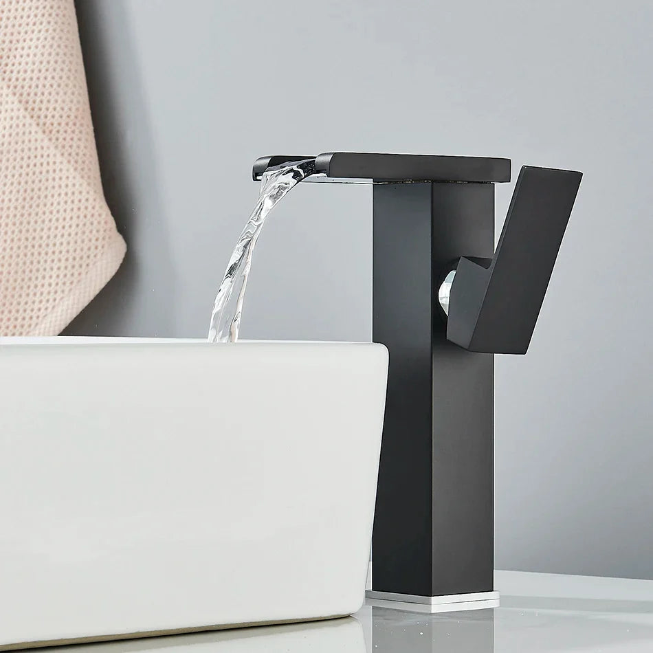 Afralia™ LED Waterfall Bathroom Sink Faucet Hot Cold Mixer Tap Deck Mounted