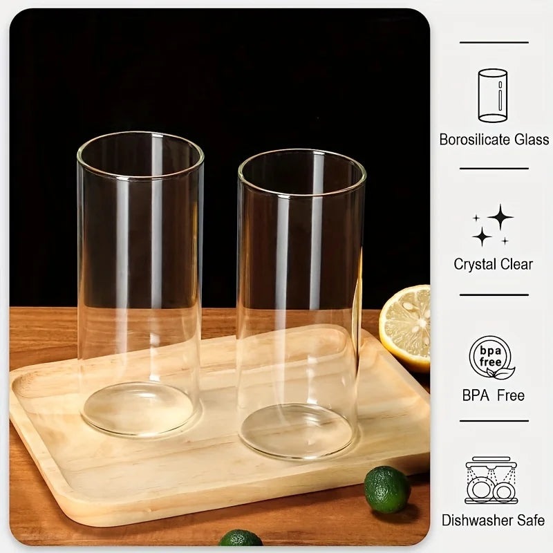 Afralia™ 4-Piece Set Clear Glass Tumbler Cups with Bamboo Lids and Straws - 600ML