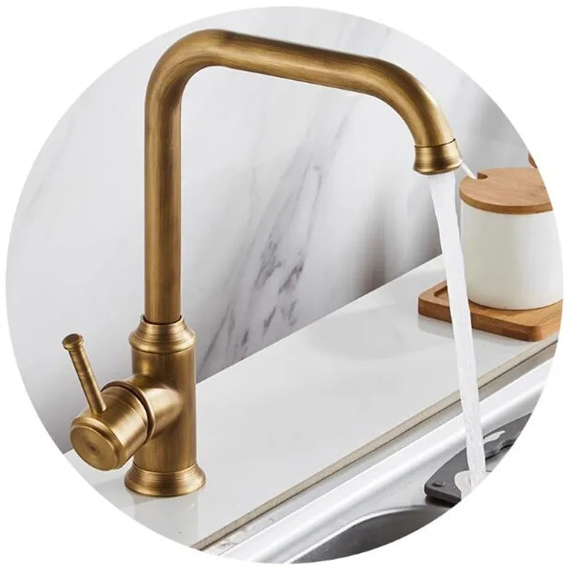 Afralia™ Antique Brass Kitchen Faucet 360° Swivel Sink Tap Mixer Hot Cold Rotating Faucet