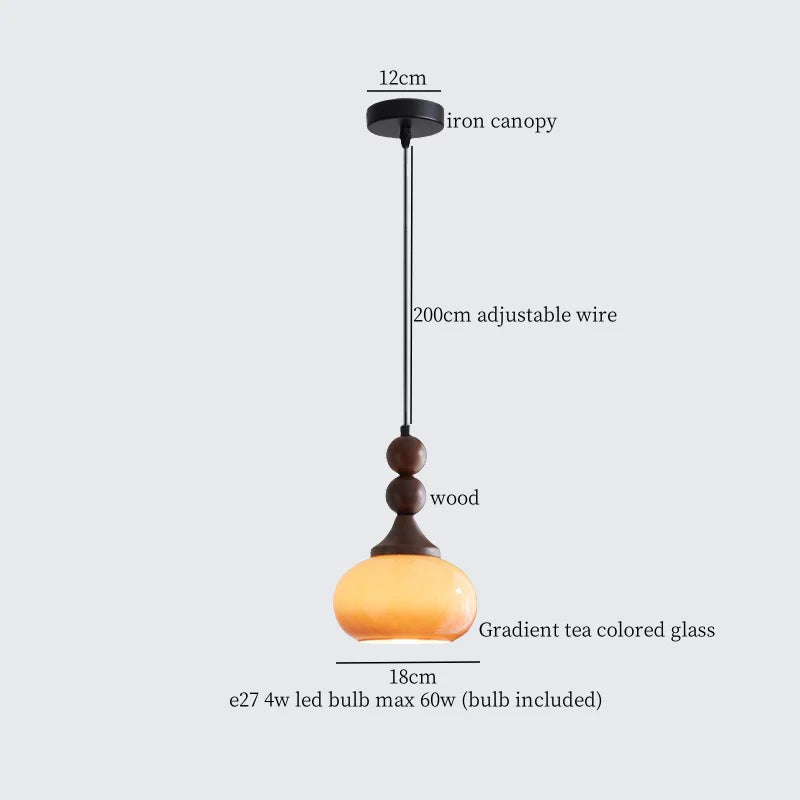 Afralia™ Wood Glass LED Pendant Lamps | French Vintage Hanging Light
