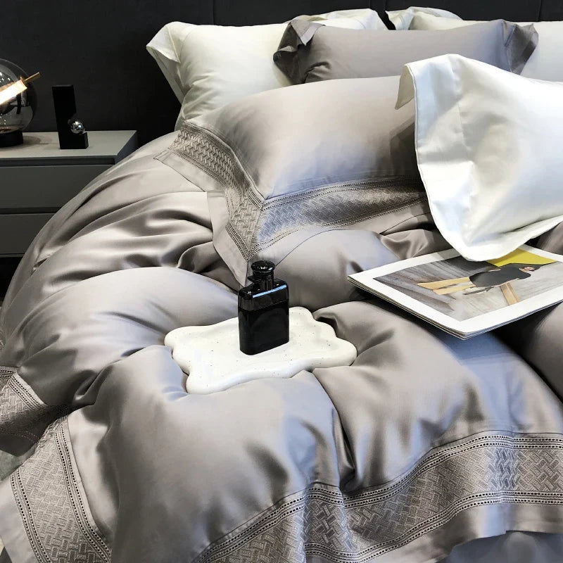 Afralia™ 1000TC Lyocell Fibre Bedding Set with Broadside Embroidery - Soft, Silky & Pure Color