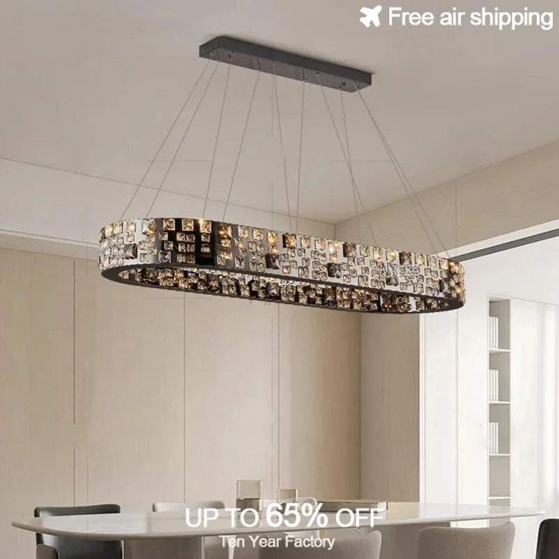 Afralia™ Black Crystal Chandelier for Dining & Living Room Decor - Ceiling Pendant Light