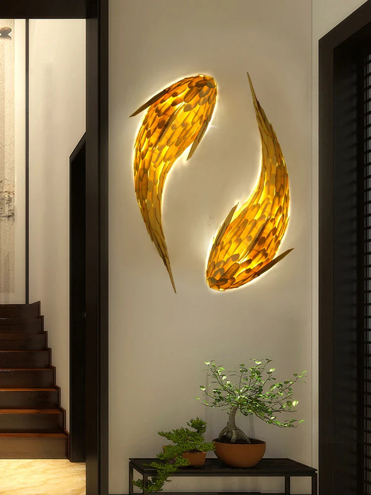 Afralia™ Handwoven Bamboo LED Fish Wall Light for Modern Nordic Living Room Decor