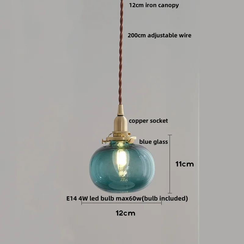 Afralia™ Amber Glass Ball LED Pendant Light, Modern Nordic Hanging Lamp for Home Decor