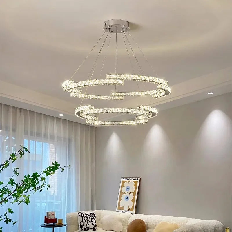 Afralia™ Circle Crystals LED Pendant Chandelier Light for Luxury Home Décor