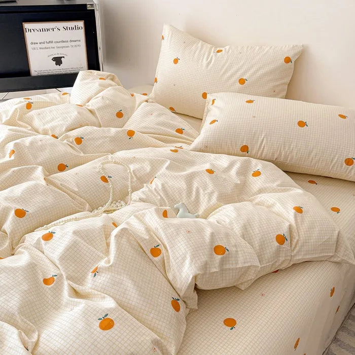 Afralia™ Cotton Grid Bedding Set - Soft & Stylish Bed Sheet, Quilt Cover Kit