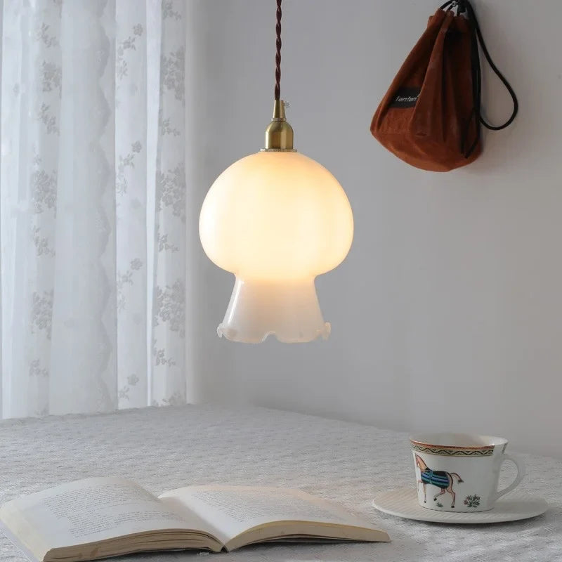 Afralia™ Walnut Glass Pendant Lamp: Nordic LED Hanging Light Fixture for Dining Room, Bedroom, Bar