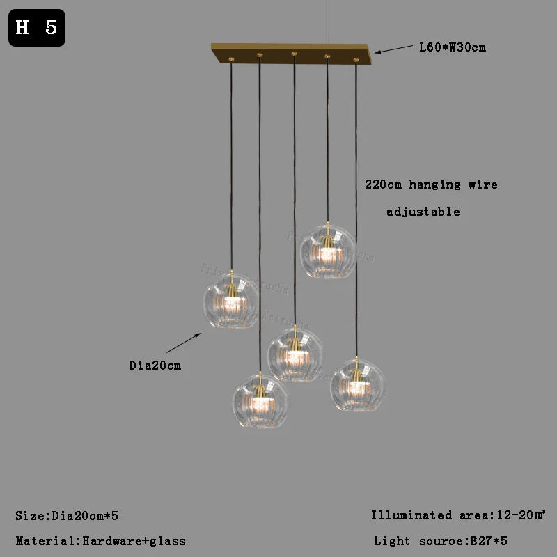 Afralia™ Clear Glass Ball Pendant Light Chandelier for Living Room Dining Room Home Decor