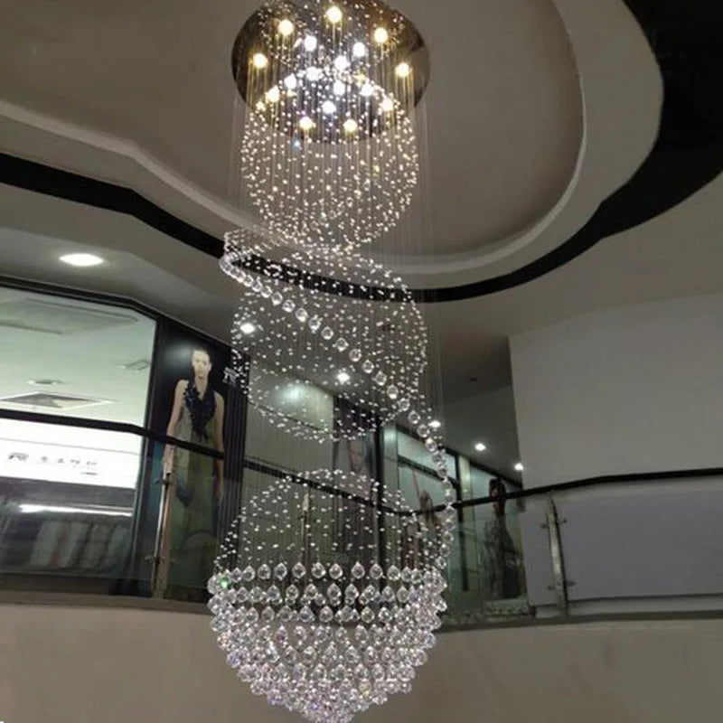 Afralia™ Spiral LED Crystal Chandelier for Living Room Staircase Bedroom Hotel Hall