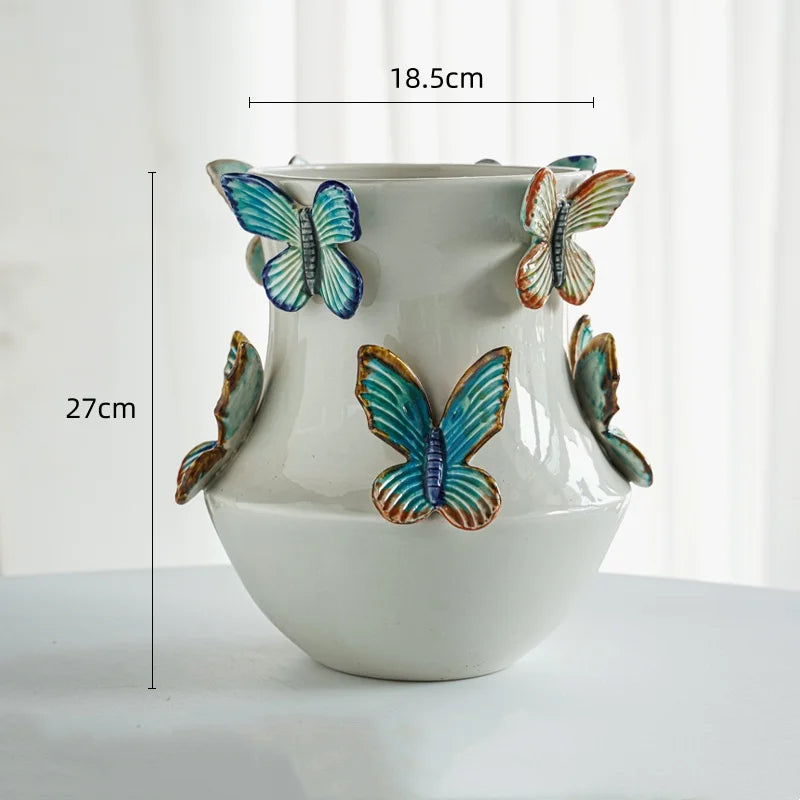 Afralia™ Butterfly Ceramic Vase - Handmade Porcelain Flowerpot Bouquet Arrangement