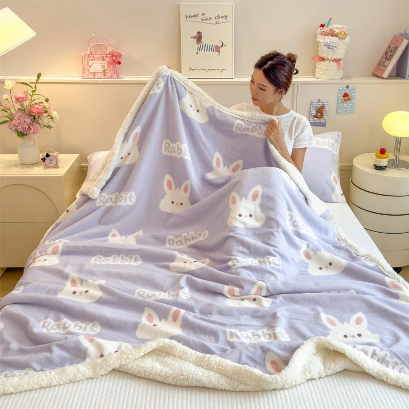 Afralia™ Cartoon Printed Lamb Wool Blanket: Soft, Skin-Friendly Sofa Cover for All Seasons