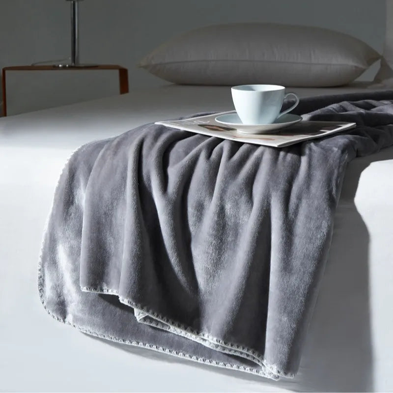 Afralia™ Velvet Milk Blanket: European Solid Color Flannel Bedspread for All Seasons