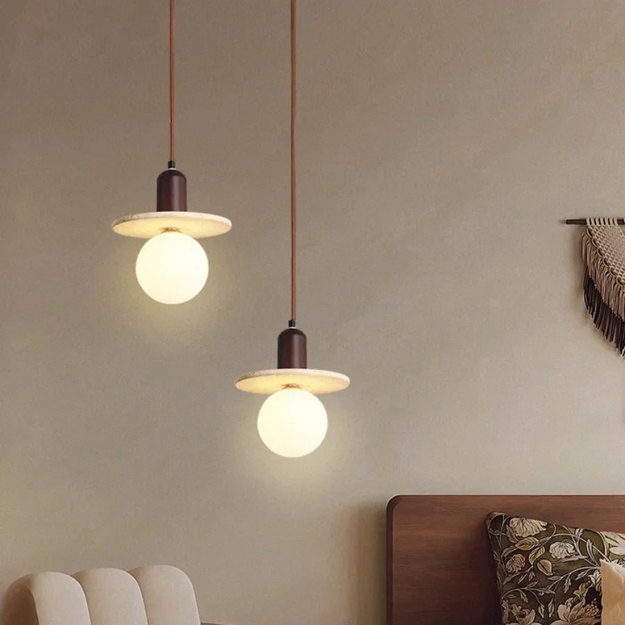 Afralia™ White Glass LED Pendant Lights Stone Wabi Sabi Home Decor Hang Lamp