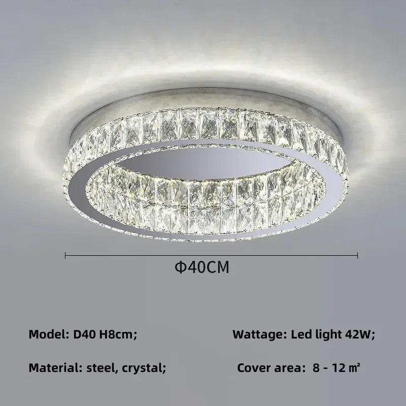Afralia™ Crystal LED Ceiling Light Chrome Steel Chandelier - Dimmable Round Lamp