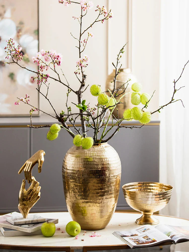 Golden Aluminum Hammered Candle Holder Bowl Vase by Afralia™ for Home Décor Ornaments