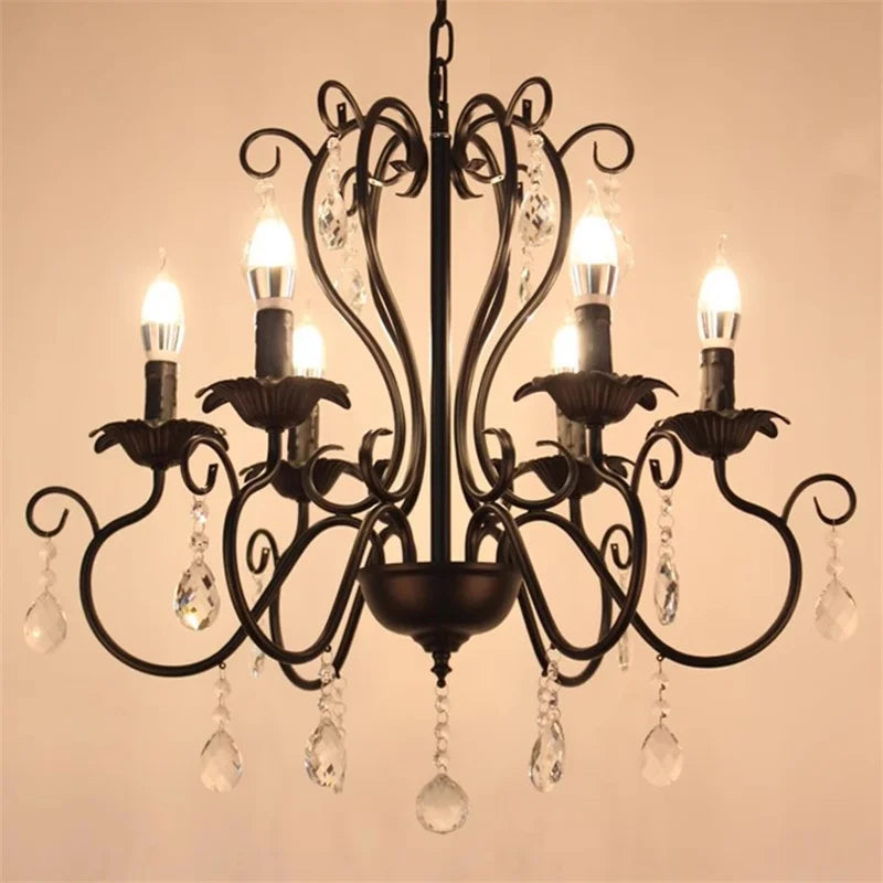 Afralia™ Black White Metal Chandelier with Crystal Pendants for Elegant Home Lighting