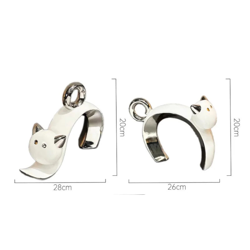 Afralia™ Ceramic Cat Figurines: Adorable Cartoon Silver Little Cat Sculpture for Home Decor