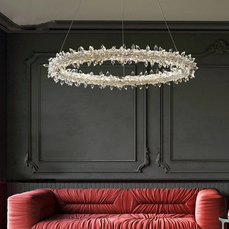 Afralia™ Luxe Crystal Pendant Light - Dimmable LED Art Deco Circle Lamp