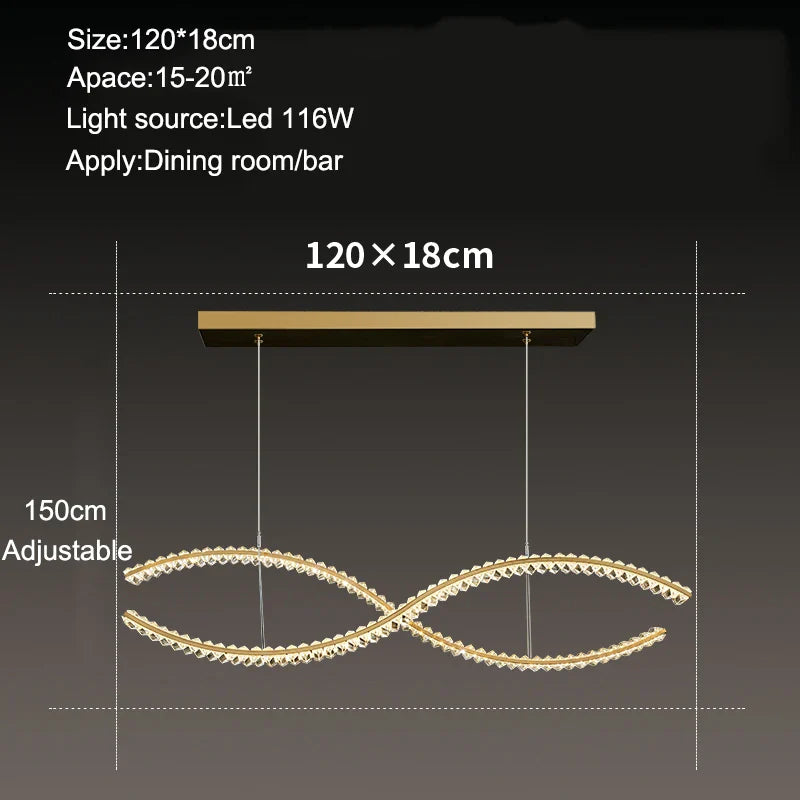 Afralia™ Double Wave Crystal Chandelier - Modern LED Dining Room Lighting