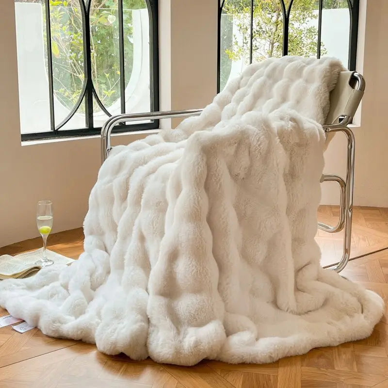 Afralia™ Faux Rabbit Fur Thicken Plush Blanket, Soft & Warm Sofa Bed Throw
