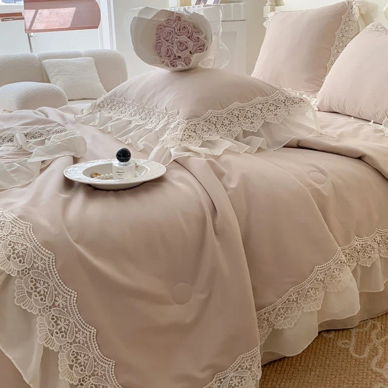 Afralia™ French Wedding Lace Ruffles Bedding Set