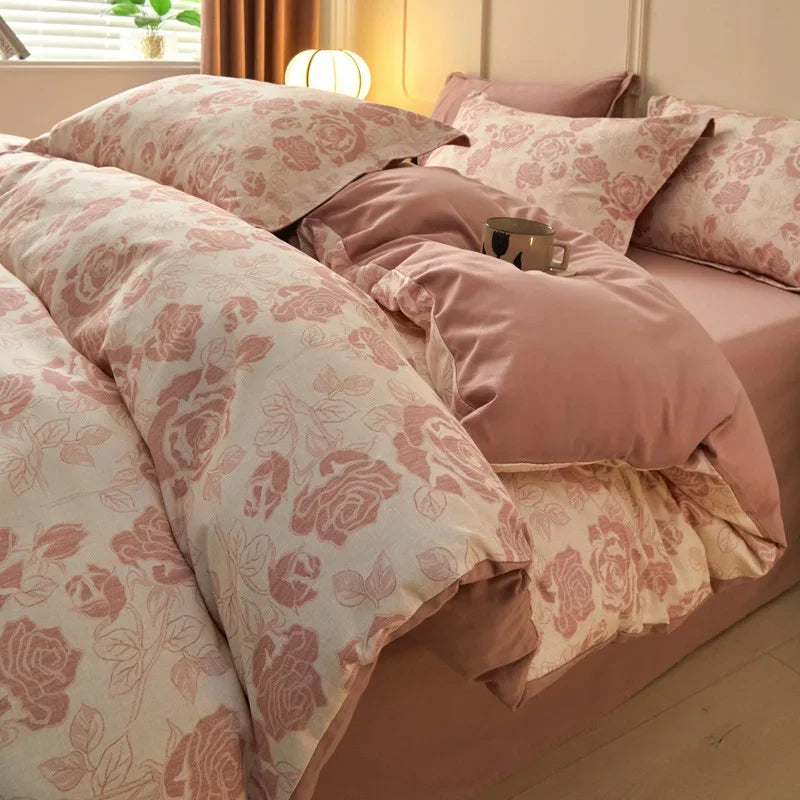 Afralia™ Fashion Flower Print Cotton Duvet Cover Set for All Seasons