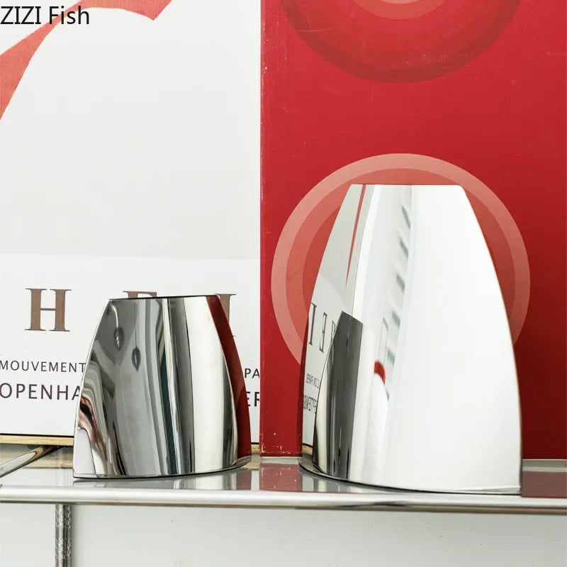 Afralia™ Silver Arc Metal Vase, Desk Decoration, Floral Vase, Room Decor Aesthetic