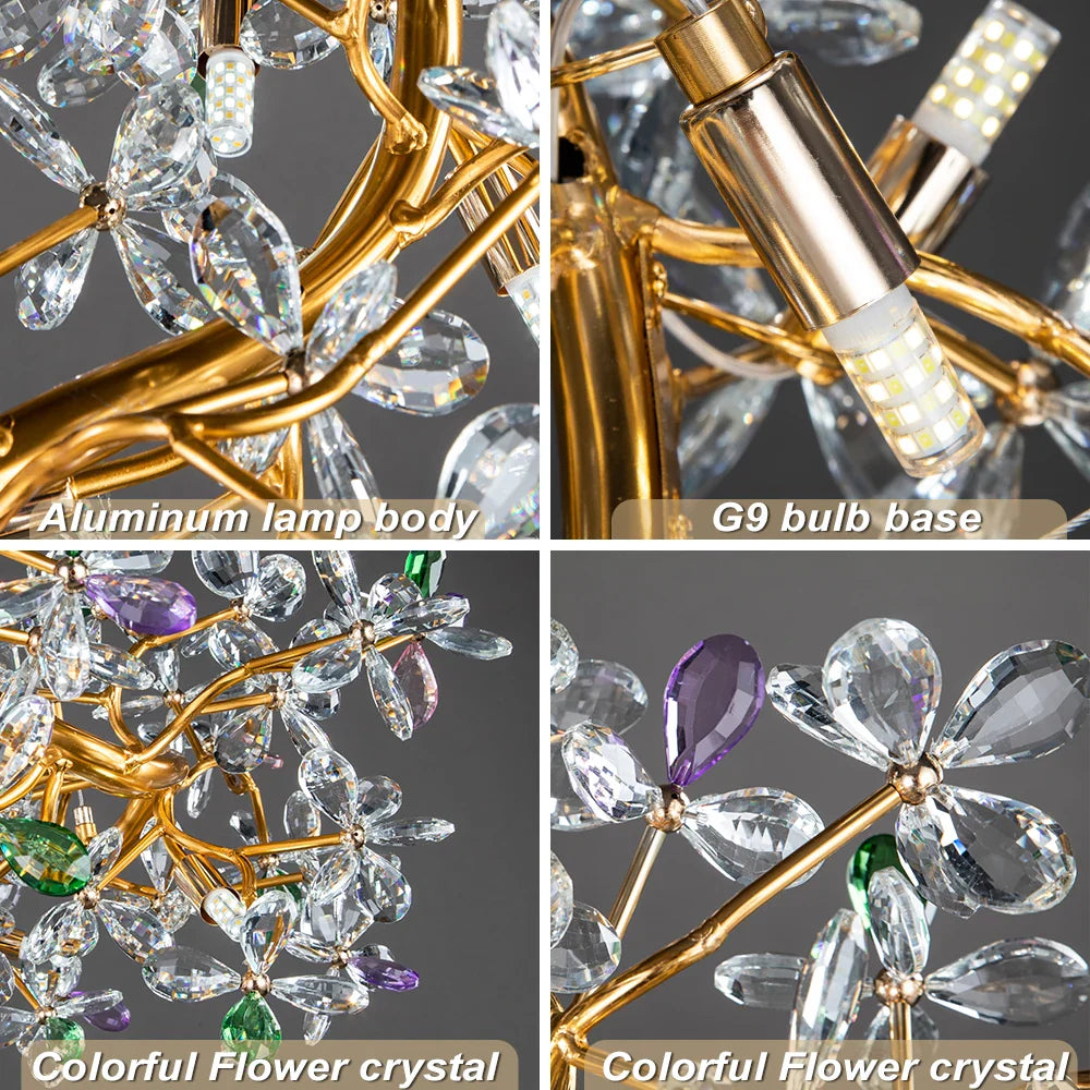 Afralia™ Gold Flower Crystal Ceiling Chandelier for Dining Room Bedroom Kitchen - Luxury Hanging Pendant Lights