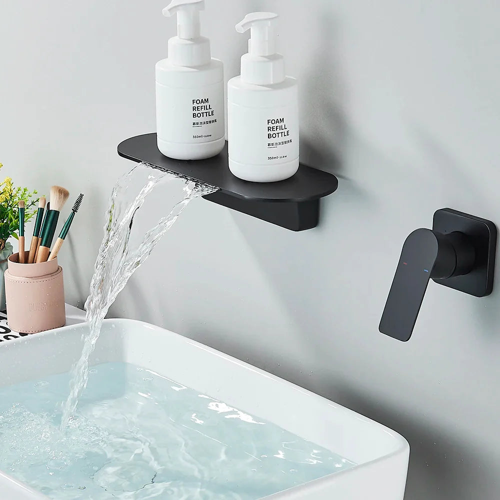 Afralia™ Matte Black Waterfall Bathtub Faucet with Handshower