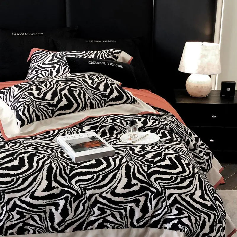 Afralia™ Zebra Print Bedding Set, 1000TC, Soft Silky Duvet Cover, Bed Sheet, Pillowcases