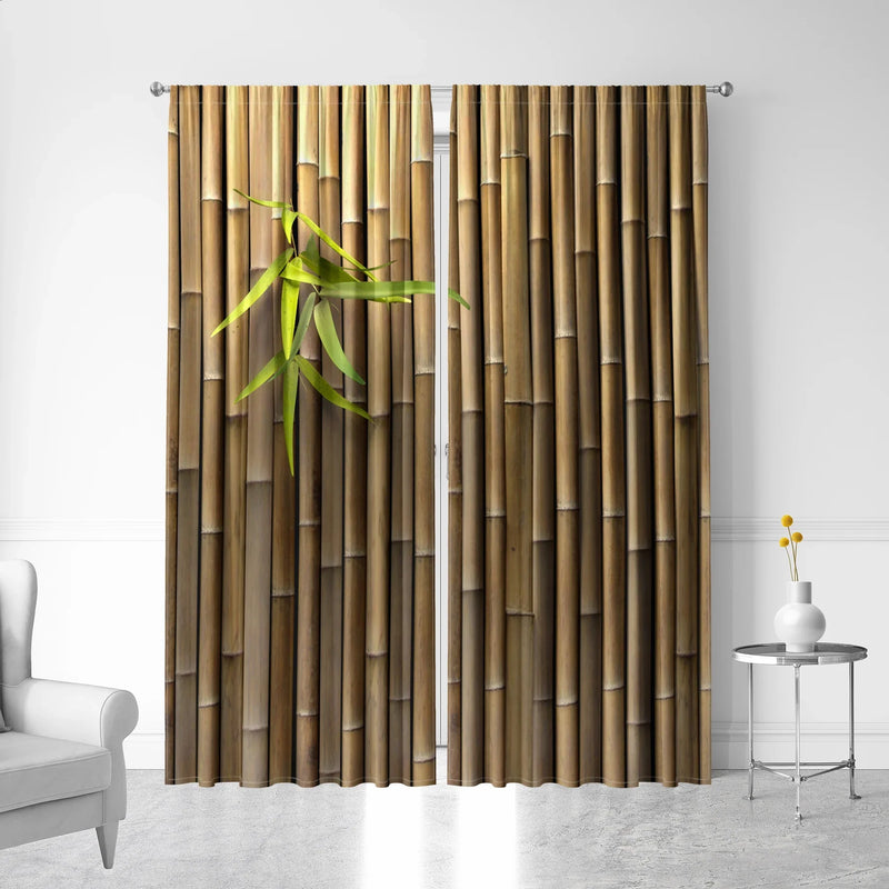 Bamboo & Wooden Board Art Curtains, Modern Printed Window Drapes, Afralia™ Home Decor