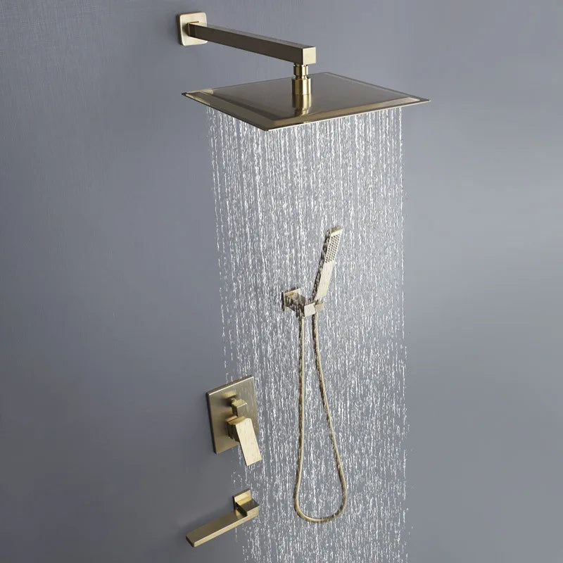 Afralia™ Brushed Gold In-Wall Shower Set with Rainfall Shower Head 8-12"